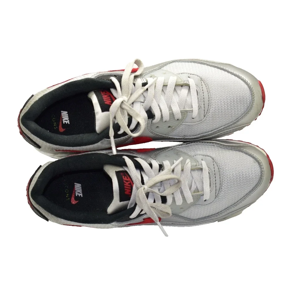 B2 Auth NIKE AIR MAX 90 Silver Bullet Red Running Shoes DX4233-001 Size 10.5
